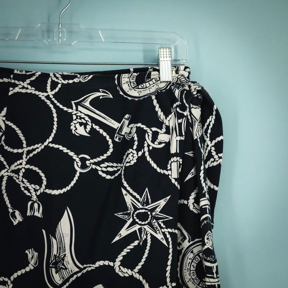 Talbots Size 10 Navy Blue Nautical Print Wrap Midi Length Lined Cotton Skirt - Picture 2 of 8